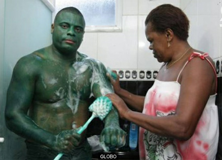 Man Paints Himself Hulk -Green Permanently