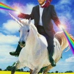 Obama rides a unicorn shooting lasers from his hands