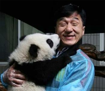 Jackie Chan and a Panda Kiss