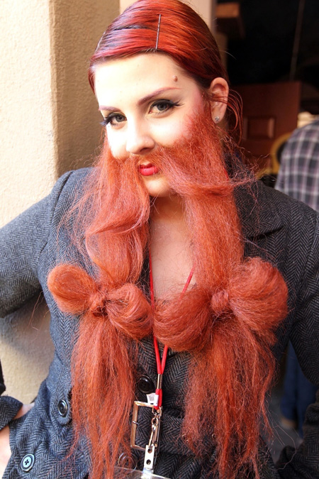 Whiskerina Woman in Red Bow Beard
