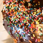 Pretty cake with lots of sprinkles.