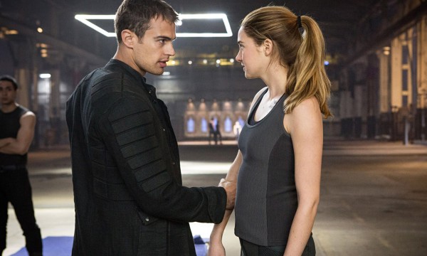 Theo James and Shailene Woodley as Four and Tris in Divergent.
