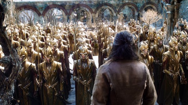 Bard is confronted with an army of Elves.