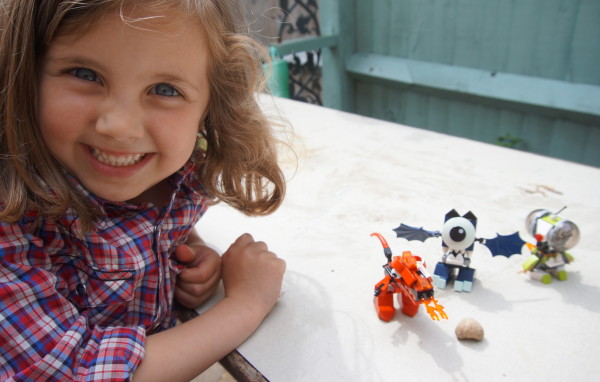 Happy as Larry with her finished Mixels!